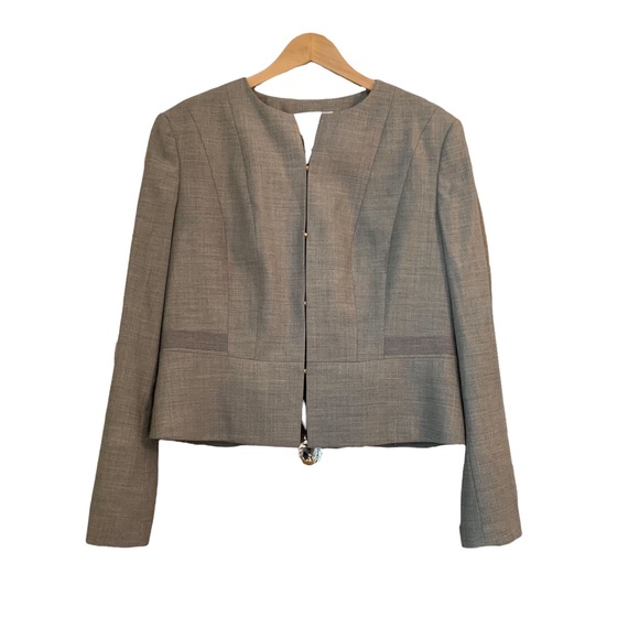 Boss Jamyva Stretch Virgin Wool Cropped Blazer Jacket Career Grey Size 12 - Picture 2 of 11
